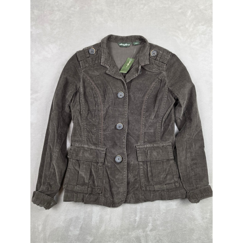 Eddie Bauer Corduroy Jacket Womens S Olive Button Front Utility Safari